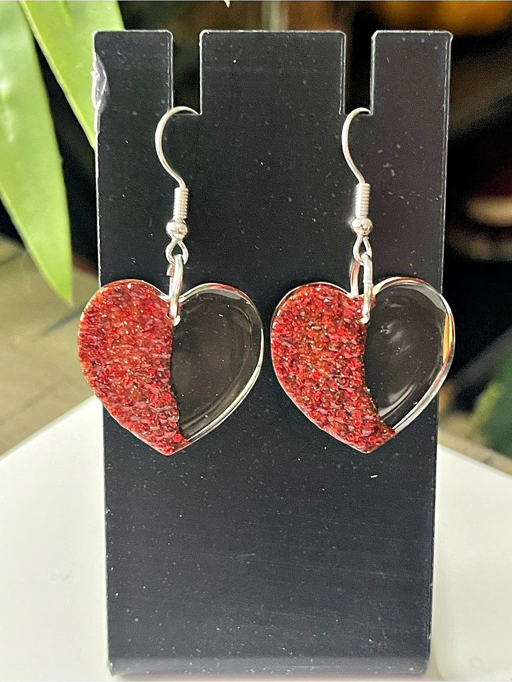 Red Glitter Heart Drop Earrings NWT